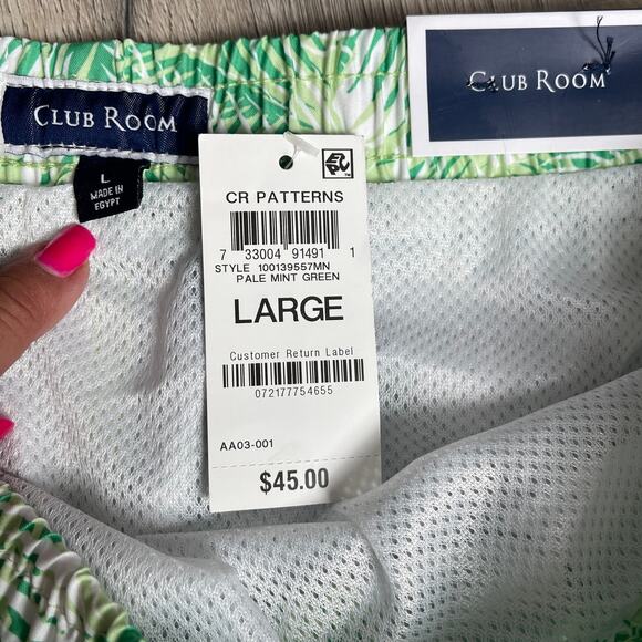 Club Room Mens Tropical Palms Quick-Dry 7" Swim Trunks Pale Green - Large $45 - Picture 3 of 7